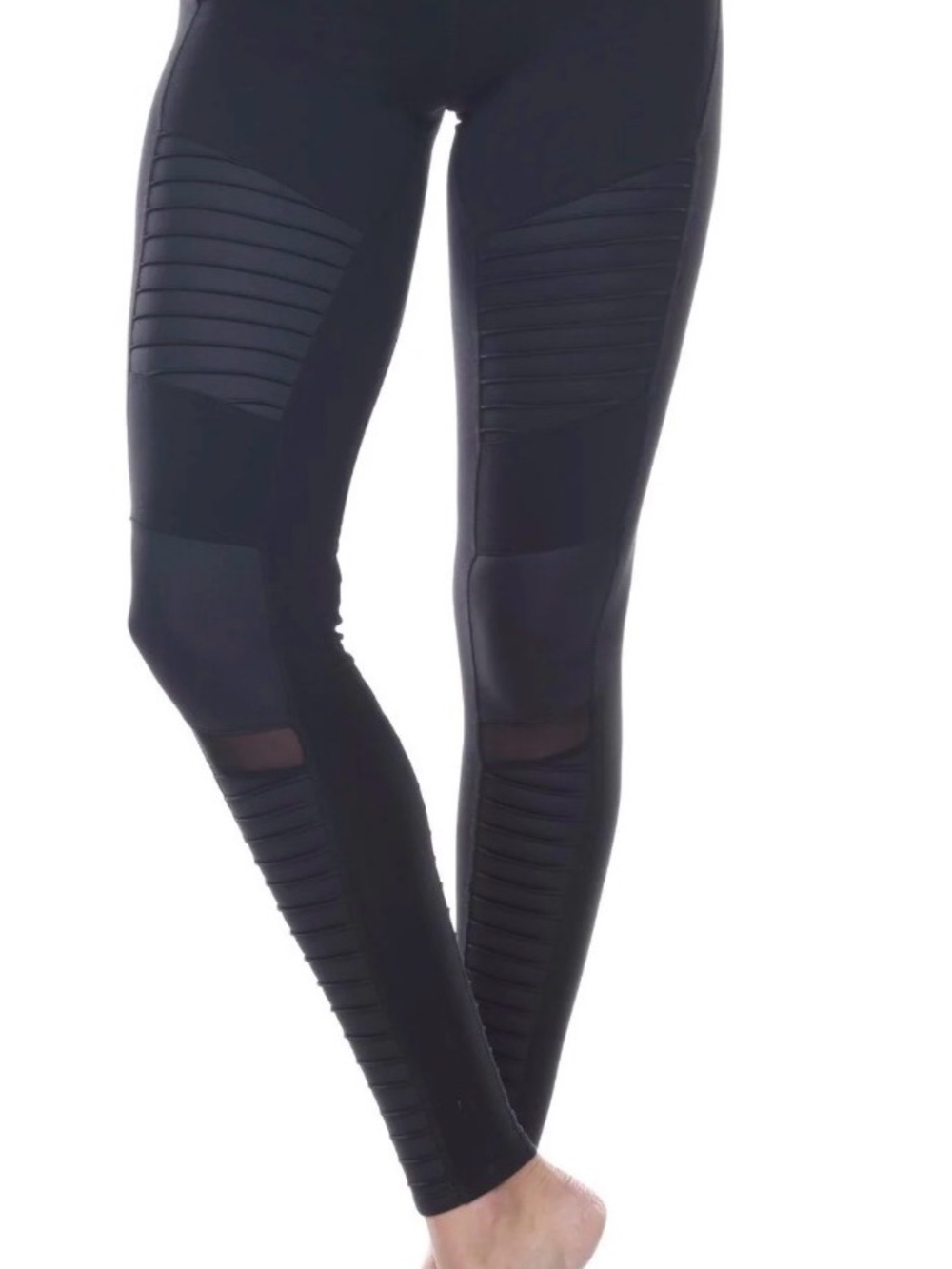 ALO Yoga Black Moto-Style Leggings with Mesh Panels